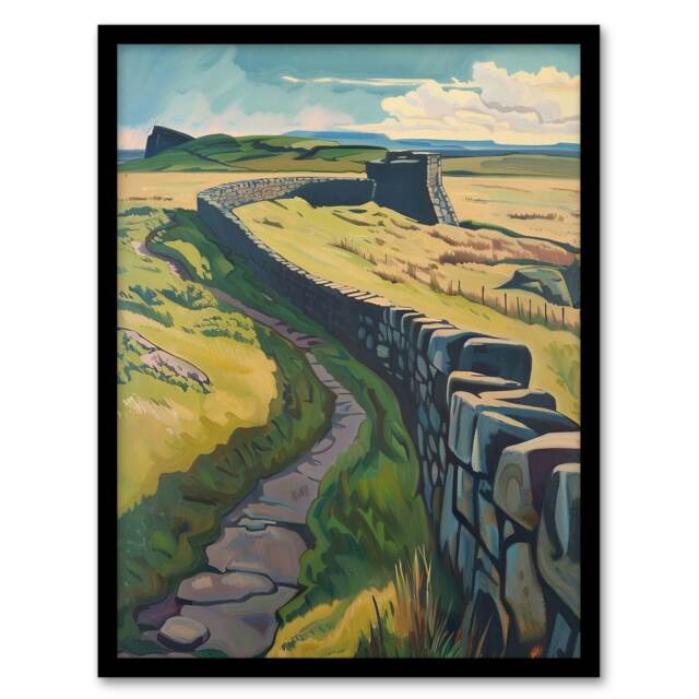 Hadrian's England Landmark Landscape Living Room Black Framed Wall Art Print A4