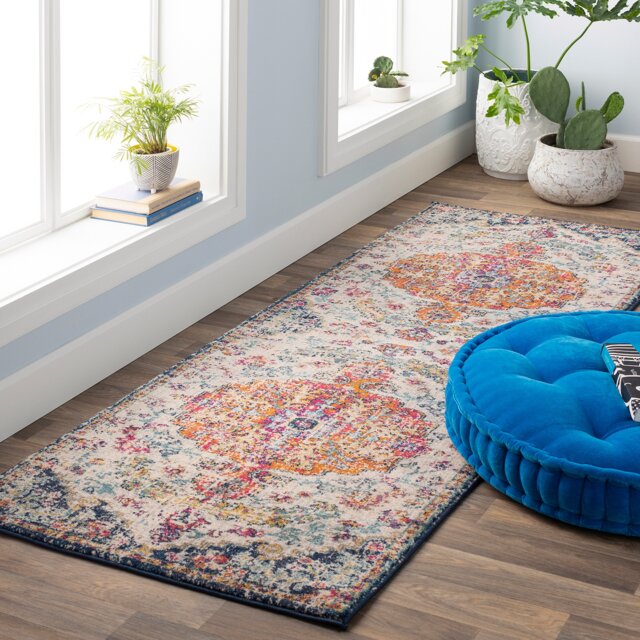 LIVABLISS Harput-Vintage Traditional Boho Rug 80 x 220 cm Blue Orange Yellow Grey