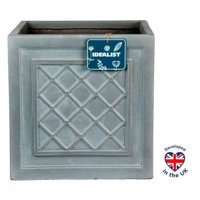 Faux Lead Lattice Box Square Grey Light Stone Garden Planter W37 H37 L38 cm, 52 ltrs Cap.