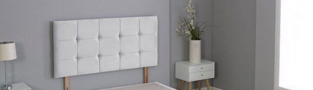 "White Plush Velvet Cube Headboard White 6FT Superking 26""inch Headboard"