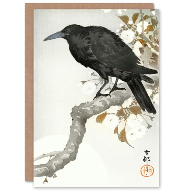 Ohara Koson Japanese Art Card A Crow And The Full Moon