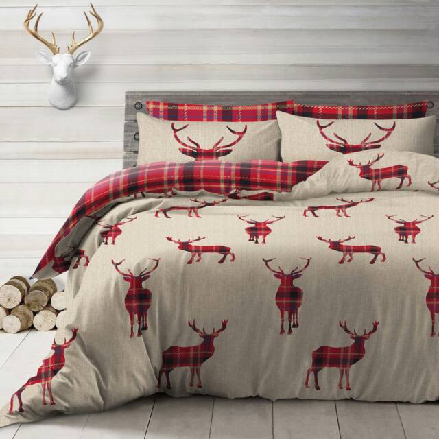 Velosso Stag Reversible Printed Cotton Blend Duvet Cover and Pillowcase Set Brown Single