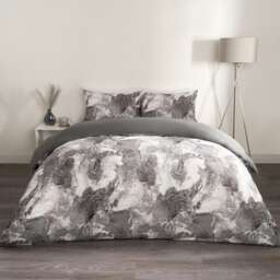 OHS Marble Print Duvet Quilt Cover Bedding Set, King - Grey/White
