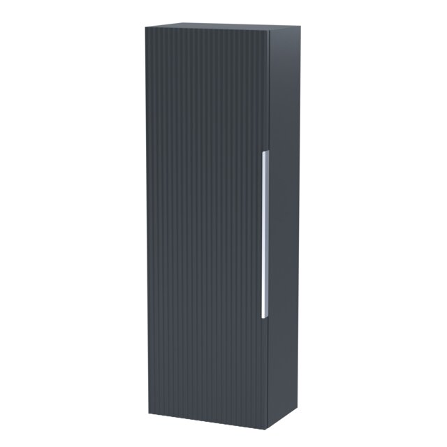 Balterley Contemporary Fluted Tall Wall Hung Bathroom Storage Unit with Single Soft Close Door Grey Satin Soft Black