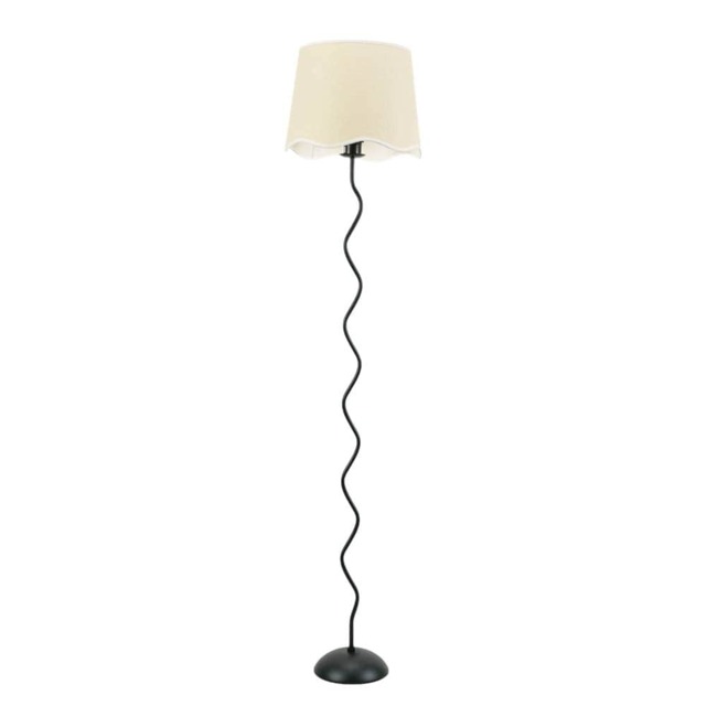 ValueLights Wiggle Black Metal Floor Lamp Scallop White Trim Taper Shade Black White
