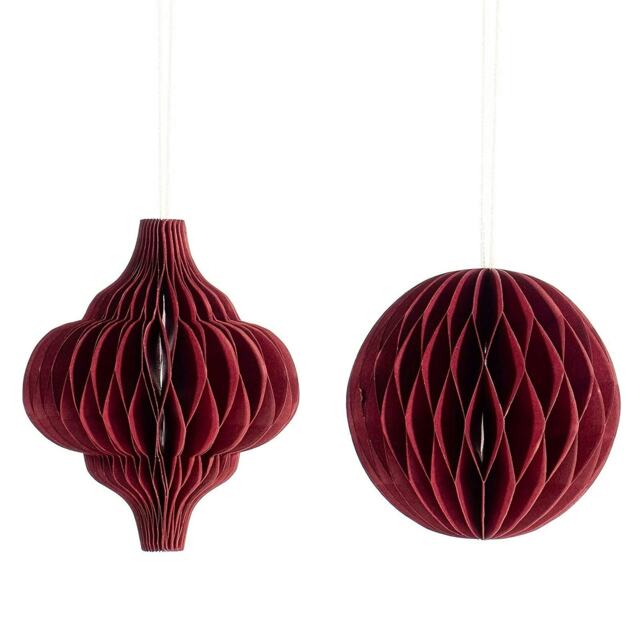 Sass & Belle Christmas Set of 2 Honeycomb Paper Decoration Burgundy