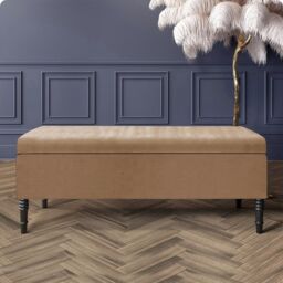 137cm Paris Plain Ottoman Storage Bench -Naples Shoes Bench with Black Turned Wooden Legs - Brown Upholstery Storage Footstool