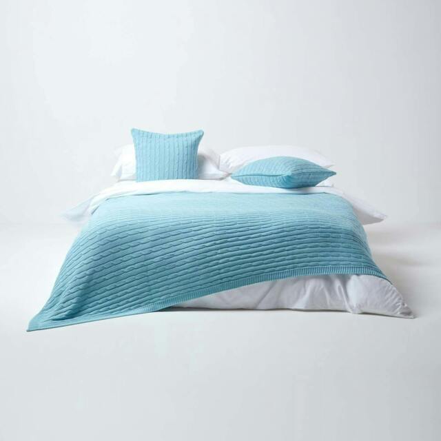 Homescapes Cotton Cable Knit Throw - Pastel Blue - 150 x 200 cm Blue 1
