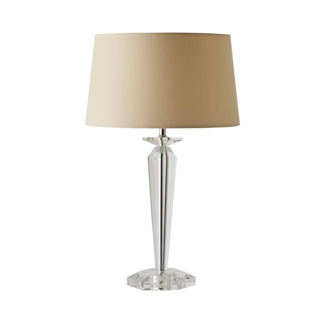 ValueLights Davenport Clear Genuine K9 Crystal Base Table Lamp Beige Shade