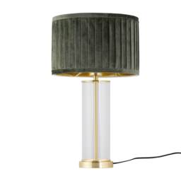 Aura - Satin Brass Table Lamp with Green Pleated Velvet Shade Gold Satin brass plate with clear glass detail and green pleated velvet 1