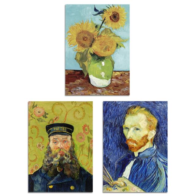 Set of 3 Vincent Van Gogh Classic Paintings Blue Gold A3 Wall Art Prints Yellow