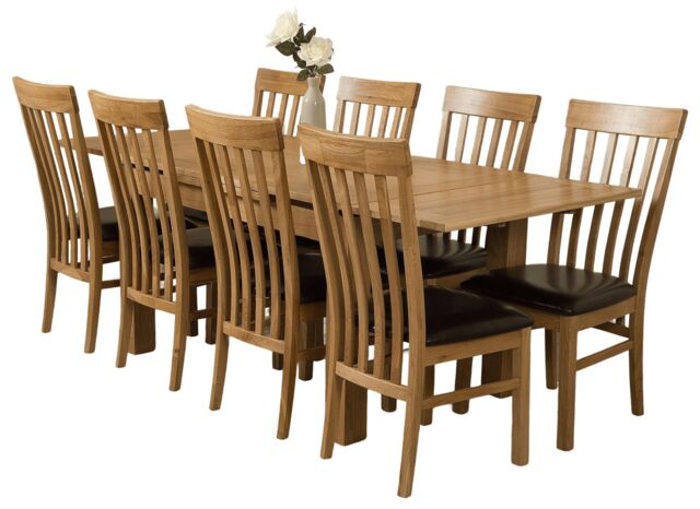 Richmond 140-220cm Oak Extending Dining Table and 8 Harvard Chairs Brown Brown