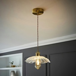 ValueLights Cassia Clear Glass Flower Gold Pendant Ceiling Light Gold