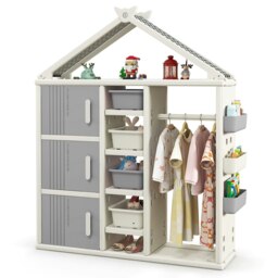 COSTWAY Storage Closet Children Dresser Armoire Closet-Grey Grey