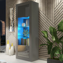 Display Cabinet Bookcase Sideboard Storage Cabinet Cupboard Grey High Gloss LED 170cm