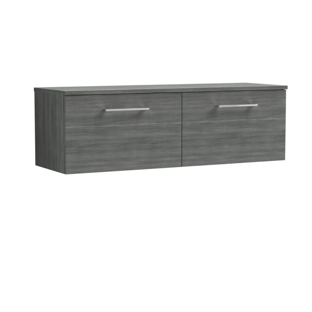 Balterley Level Contemporary Bathroom Wall Hung 2-Drawer Vanity Unit with Worktop Grey Anthracite Woodgrain