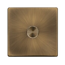 SE HOME Antique Brass Screwless Plate 1 Gang 2 Way LED 100W Trailing Edge Dimmer Light Switch - SE Home Brown Antique Brass