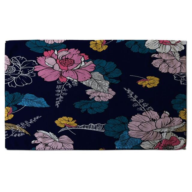Pink Flowers On Navy Soft Bath Towel Multi