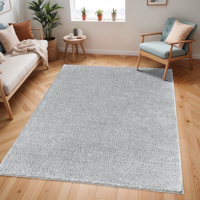 LIVABLISS Cloudy Shaggy-Solid Color Plush Soft Pile Rug 160 x 213 cm Light Grey
