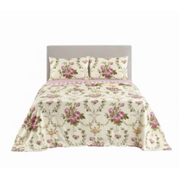 Soft Floral Brushed Cotton Fitted Flat Sheet And Matching Pillowcases Pink Double
