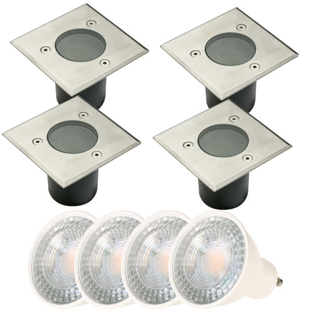 CGC Lighting Myah Small Square Inground and Deck Light Stainless Steel with GU10 Bulb Silver Height: 10 cm Width: 10 cm Cut Out: 8.5 cm