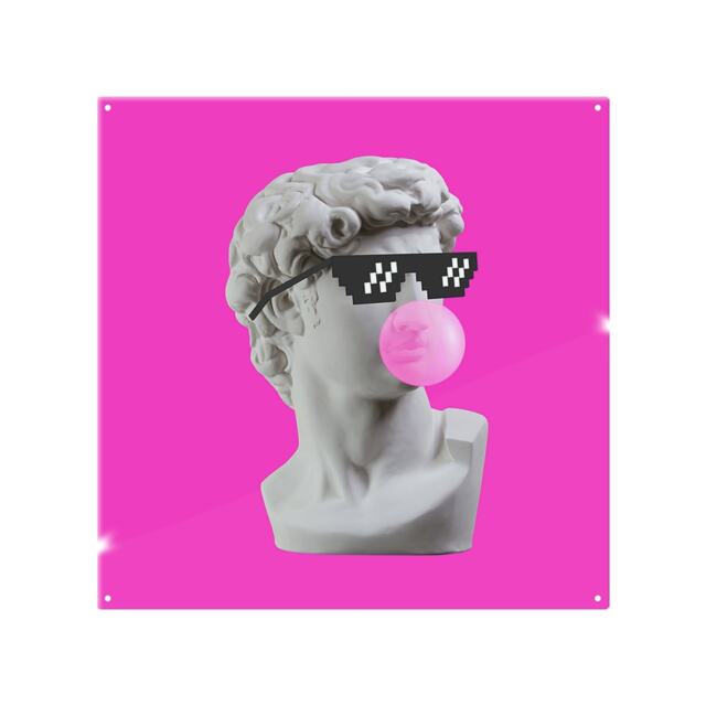 Plaster statue, David's head in pixel glasses Designer Splash Back White