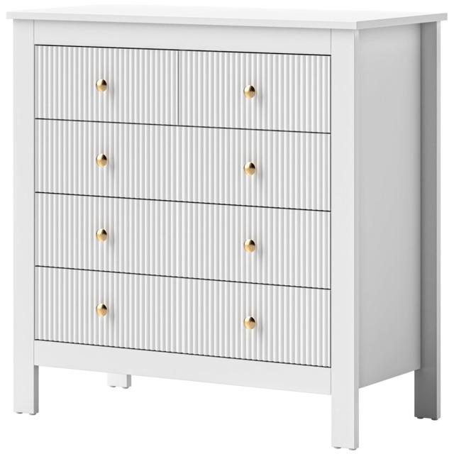 HOMCOM Bedroom Chest of Drawers, Fluted 5 Drawer Dresser with Gold Tone Handles for Living Room, Hallway, Entryway, 79 x 39.5 x 81cm, White
