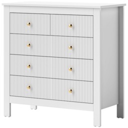 HOMCOM Bedroom Chest of Drawers, Fluted 5 Drawer Dresser with Gold Tone Handles for Living Room, Hallway, Entryway, 79 x 39.5 x 81cm, White