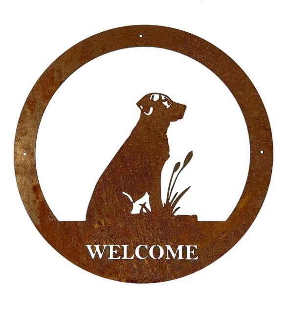 Labrador Small Wall Art - With Text - Steel - W29.5 x H29.5 cm - Bare Metal/Ready to Rust Brown