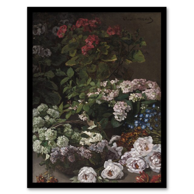"Spring Flowers Floral Still Life Monet Vintage Framed Wall Art Print 12X16"""