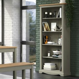 Corona Premium Tall 5-Shelf Bookcase - Solid Pine Construction with Metal Hardware and Dovetail Detailing Grey Grey Wax One Size 1