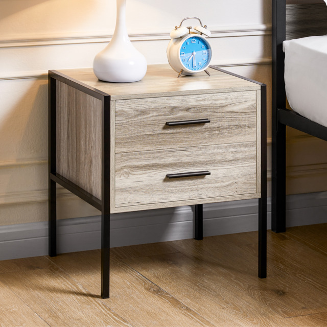 Vida Designs Brooklyn 2 Drawer Bedside Cabinet Industrial Cabinet Table Nightstand, Grey