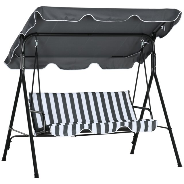 Outsunny Outdoor Metal Hammock Swing Chair 3-Seater Patio Bench Garden Grey Multi Grey and White L