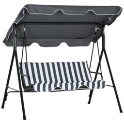 Outsunny Outdoor Metal Hammock Swing Chair 3-Seater Patio Bench Garden Grey Multi Grey and White L