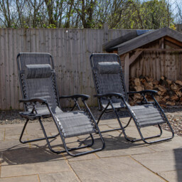 Set of 2 Multi Position Garden Zero Gravity Relaxer Chair Sun Lounger in Mixed Grey Grey Grey