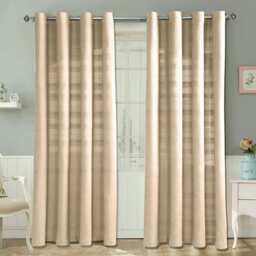 Homescapes Cotton Rajput Ribbed Natural Curtain Pair - 66 x 72 Inches Drop