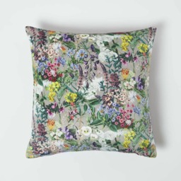 Homescapes Floral Botanical Garden Purple Velvet Filled Cushion - 46 x 46 cm Purple Purple, Taupe 1
