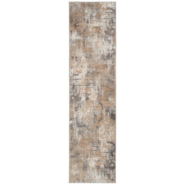 KUKOON Greige Distressed Abstract Geometric Motif Runner Rug 60cm x 240cm Cream