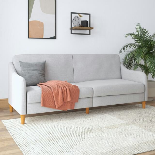 Jasper coil 3-seater Sofa Bed in light grey fabric Grey LIGHT GREY Three Seater
