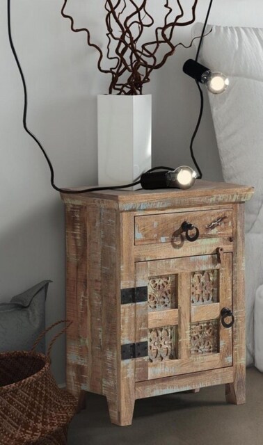 Aravali Bedside Table Right (ARA-208-L) - Mango Wood - L33 x W51 x H71 cm - Distress Finish