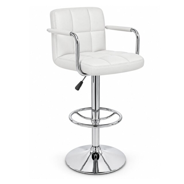 Primasy Adjustable Kitchen Bar Chair Stool - White Padded Seat with Arms