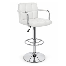 Primasy Adjustable Kitchen Bar Chair Stool - White Padded Seat with Arms