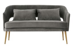 Grey Velvet Sofa With Pleated Backrest, 2 Seater Sofa,Modern Sofa Couch With Cushions,Gold Finish Sofa Seat Grey Two Seater