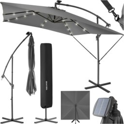 Parasol Sunna - 250 x 250 cm with LED solar lighting, with protective cover Grey Light Grey
