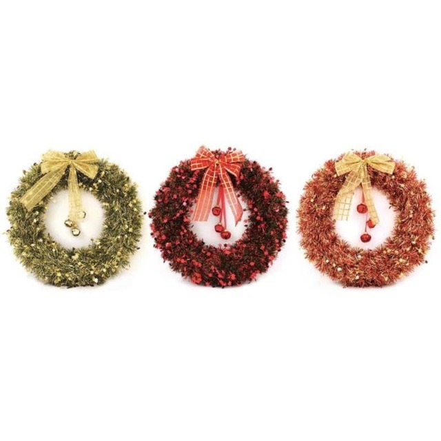 Large Wreath With Bells Christmas Tinsel Decoration (XH0239)