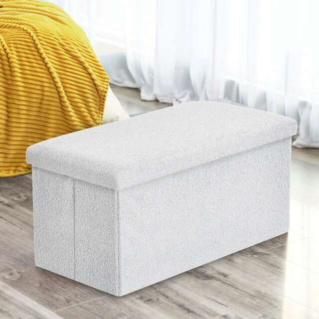 Home Republic Boucle Storage Ottoman - 76cm x 38cm Foldable White