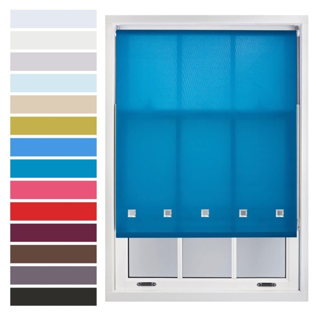 FURNISHED Roller Blinds with Square Eyelets and Metal Fittings Made to Measure Sheer Window Blind Blue Teal (W) 150cm x (L) 165cm