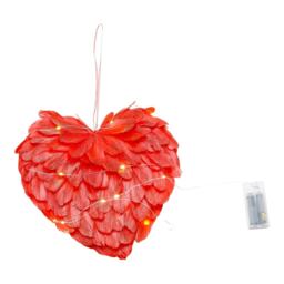 Living and Home Christmas Heart Shape Feather Hanging Ornament with Light - Red