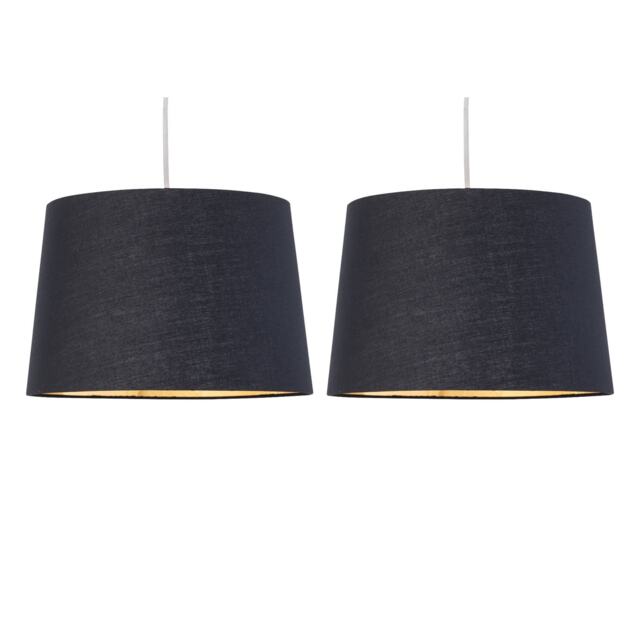 Set of 2 Zoey - Black with Gold Inner Easy Fit Pendant or Lamp Shades Black Gold Medium 2