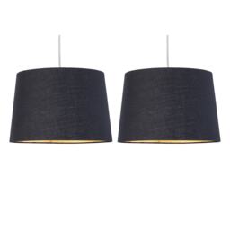 Set of 2 Zoey - Black with Gold Inner Easy Fit Pendant or Lamp Shades Black Gold Medium 2